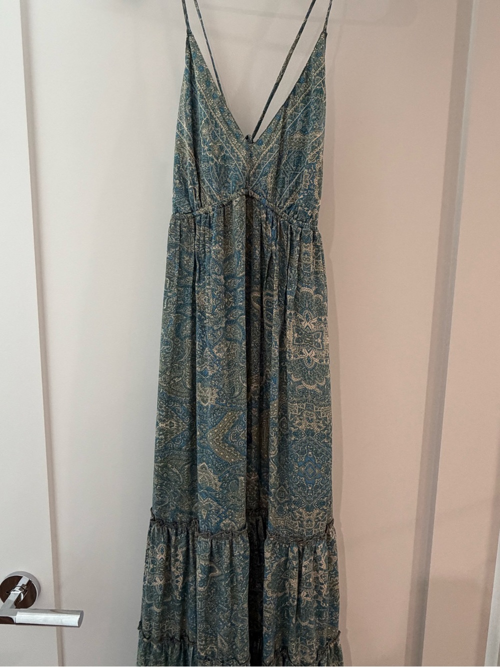 Paisley Tiered Maxi Dress in Teal Green